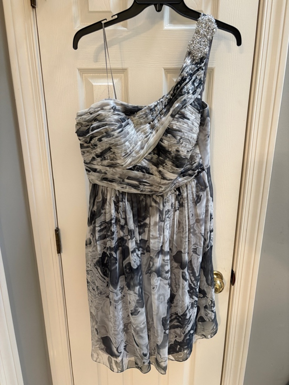 Oleg Casini One-Shoulder Gray Marble Print Cocktail Dress size 12